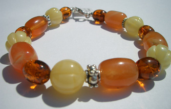 Fancy bracelet - amber beads with sterling silver