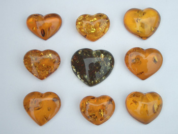 Amber heart pendant stones (loose stones with spangels)