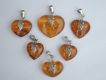 Amber heart pendants