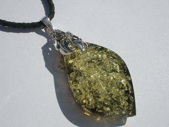 Premium quality A class amber pendant - green amber with glitter inside - natural amber piece - collection amber item